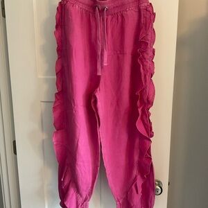 Free People Bright Fuchsia Ruffle Jogger Pants